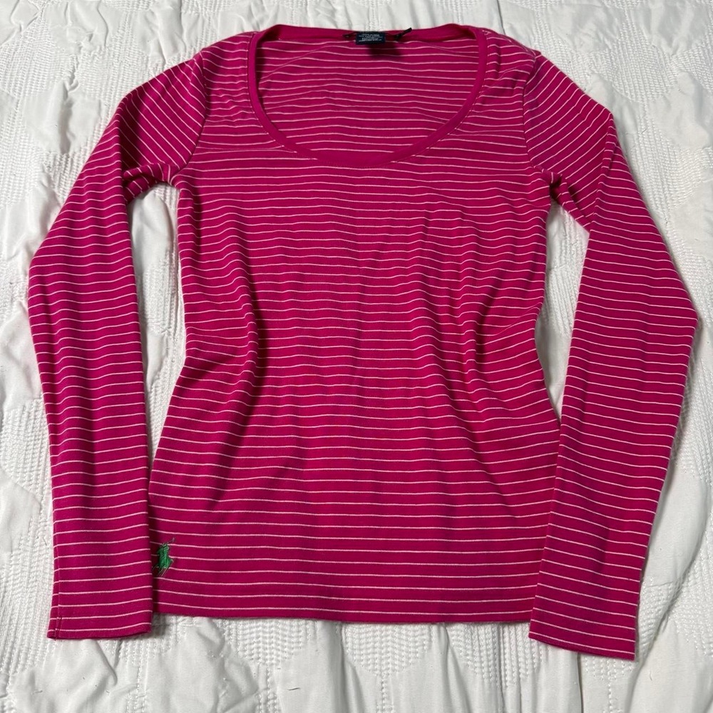 super cute polo ralph lauren hot pink and white striped long sleeve shirt